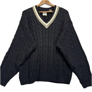 VTG GAP Heavy Knit‎  V Neck Sweater Men XL Black Beige Lining  Cotton
